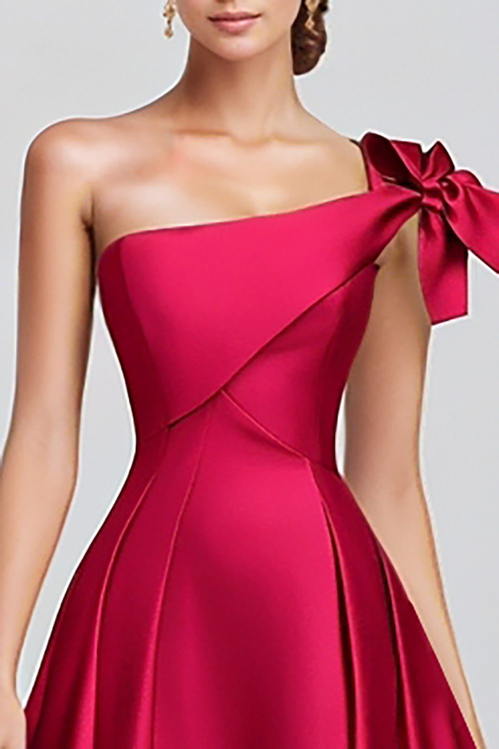 Fuchsia A Line One Shoulder Bow Satin Long Formal Dress