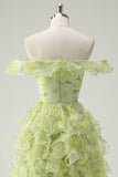 Dusty Sage Floral Ruffled A-Line Square Neck Long Ball Dress