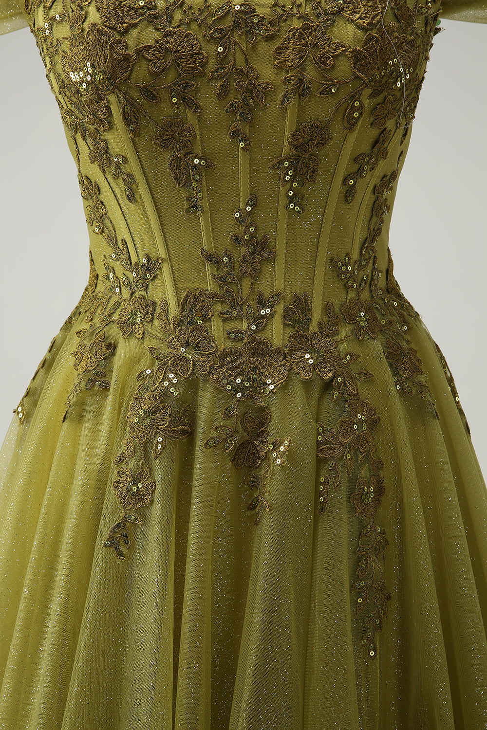 A-Line Army Green Off The Shoulder Long Ball Dress with Slit