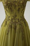 A-Line Army Green Off The Shoulder Long Ball Dress with Slit