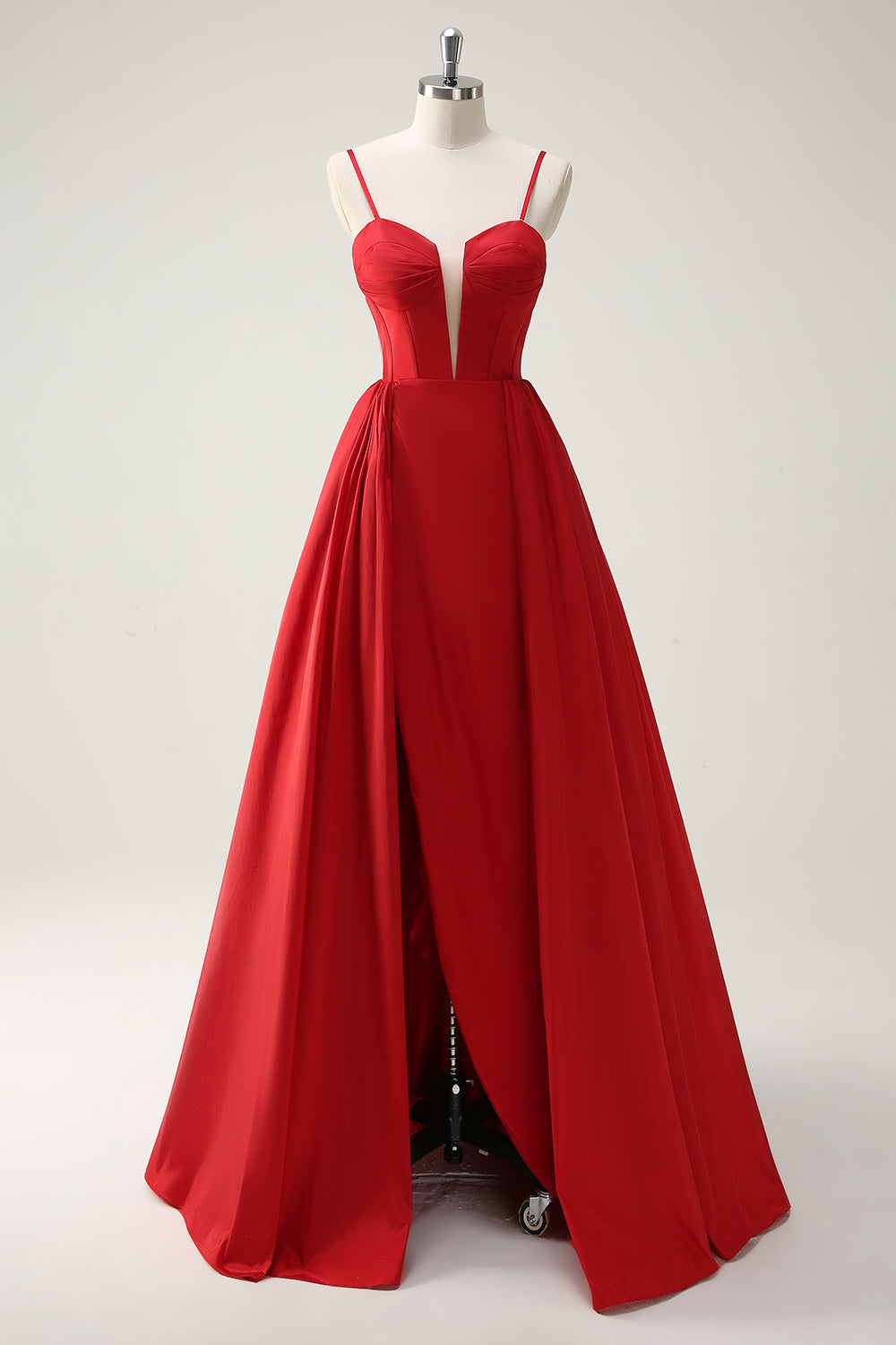 Red Ball-Gown Spaghetti Straps Lace Up Back Long Ball Dress with Slit