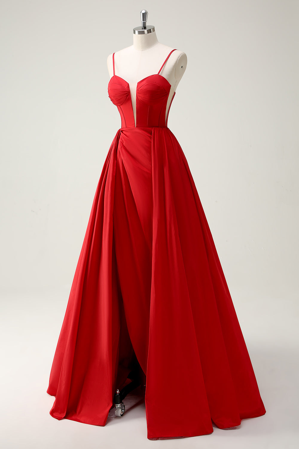 Red Ball-Gown Spaghetti Straps Lace Up Back Long Ball Dress with Slit
