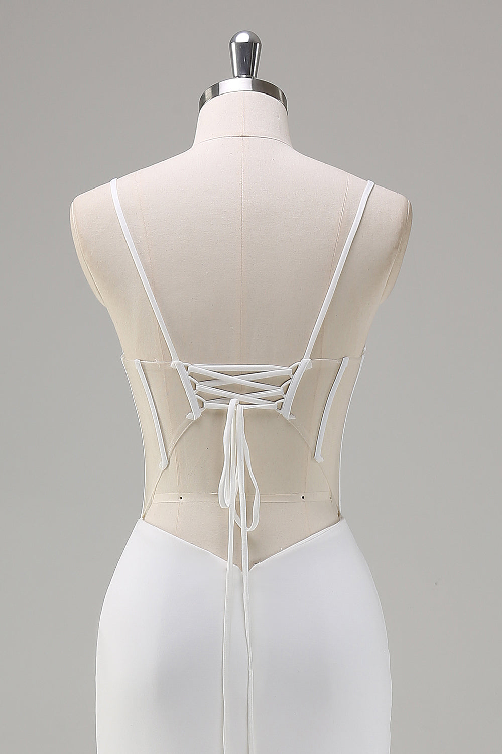 White Mermaid Spaghetti Straps Corset Long Ball Dress with Lace Up Back