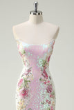 Sparkly White Floral Strapless Mermaid Long Ball Dress
