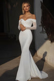 Off the Shoulder Ivory Mermaid White Wedding Dress