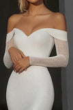 Off the Shoulder Ivory Mermaid White Wedding Dress