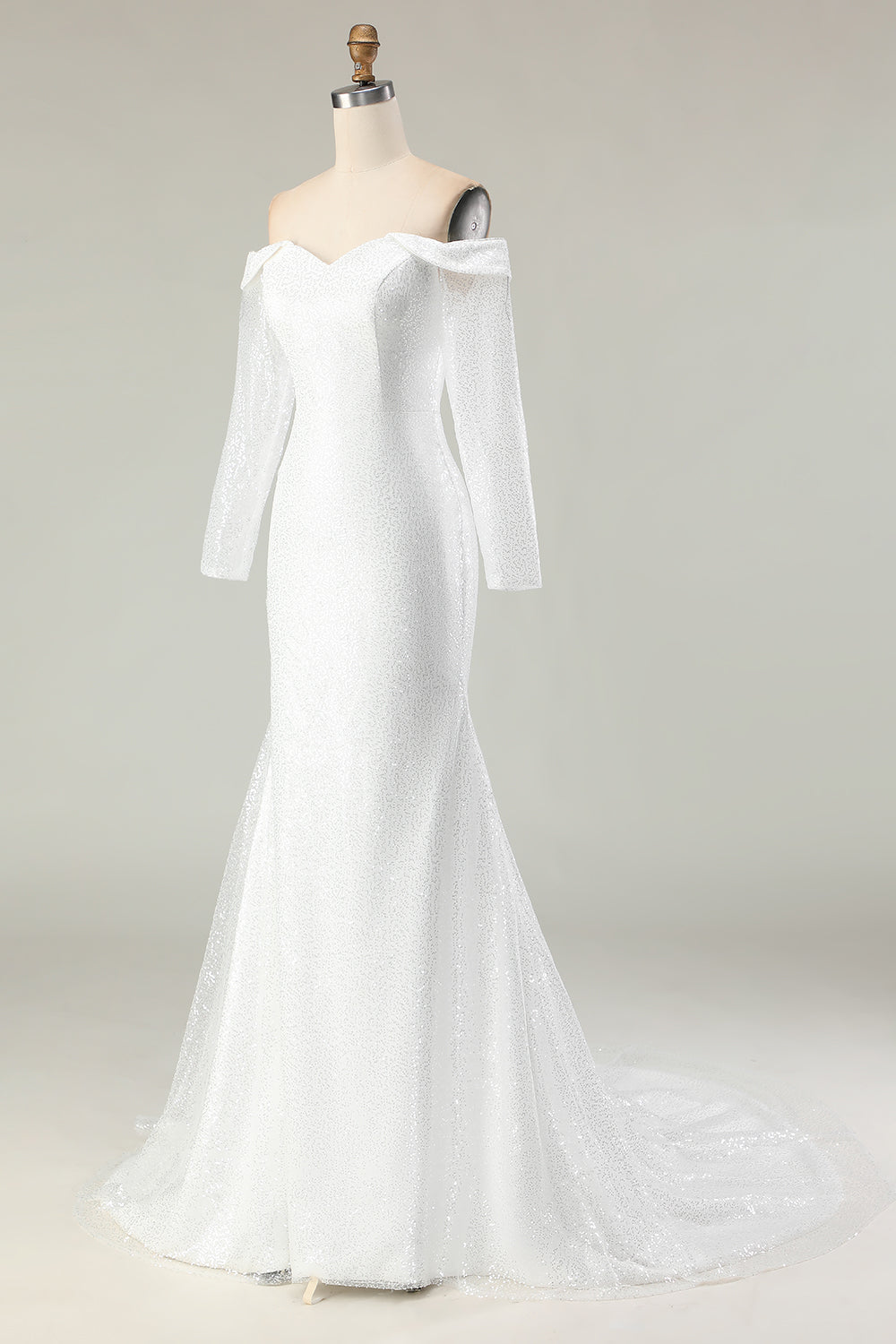 Off the Shoulder Ivory Mermaid White Wedding Dress