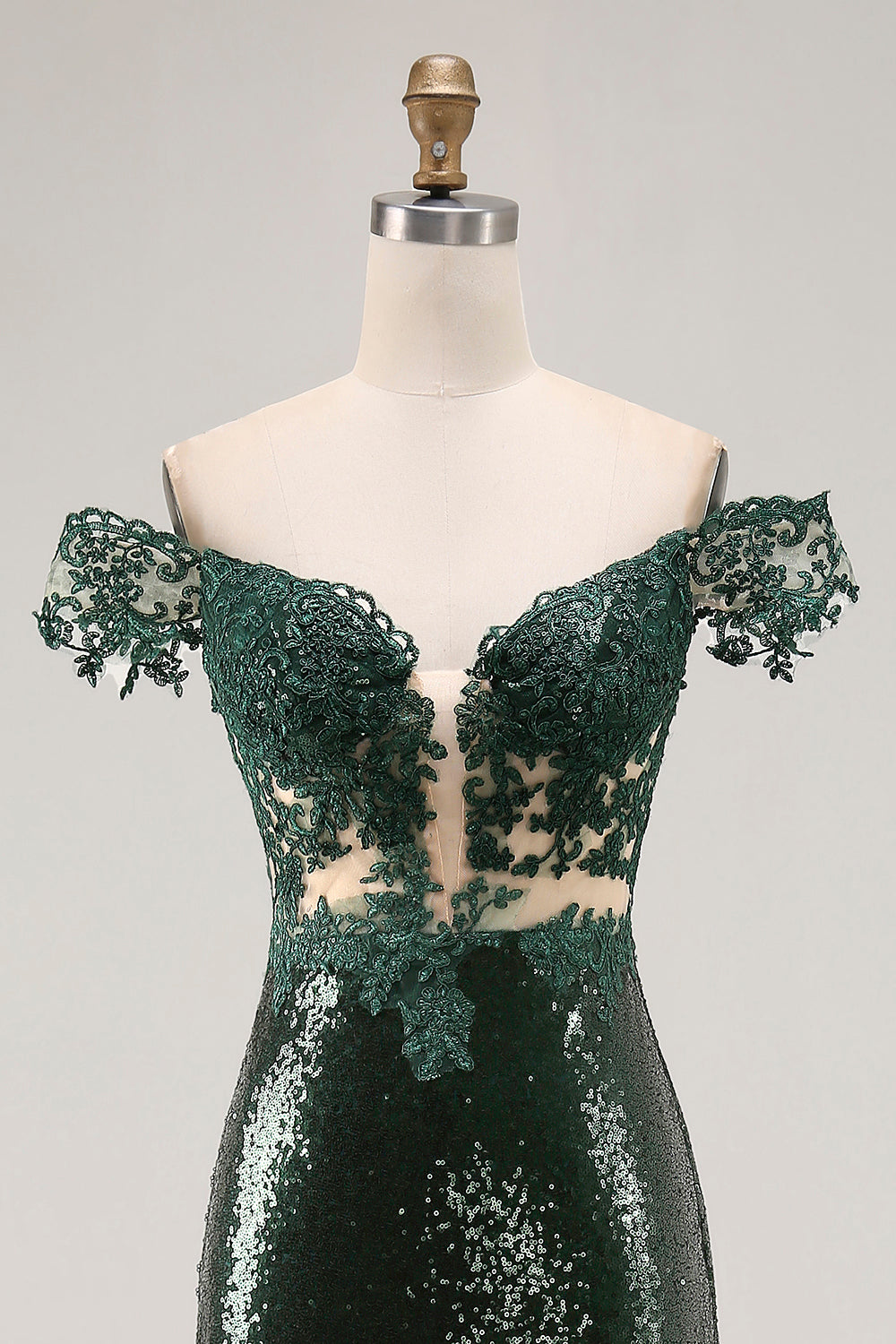 Off the Shoulder Dark Green Mermaid Sequin Long Ball Dress