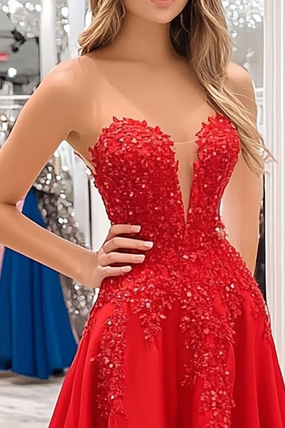 Princess Red Sweetheart Satin Prom Dress with Appliques