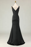 Sheath Deep V Neck Black&White Long Gala Dress