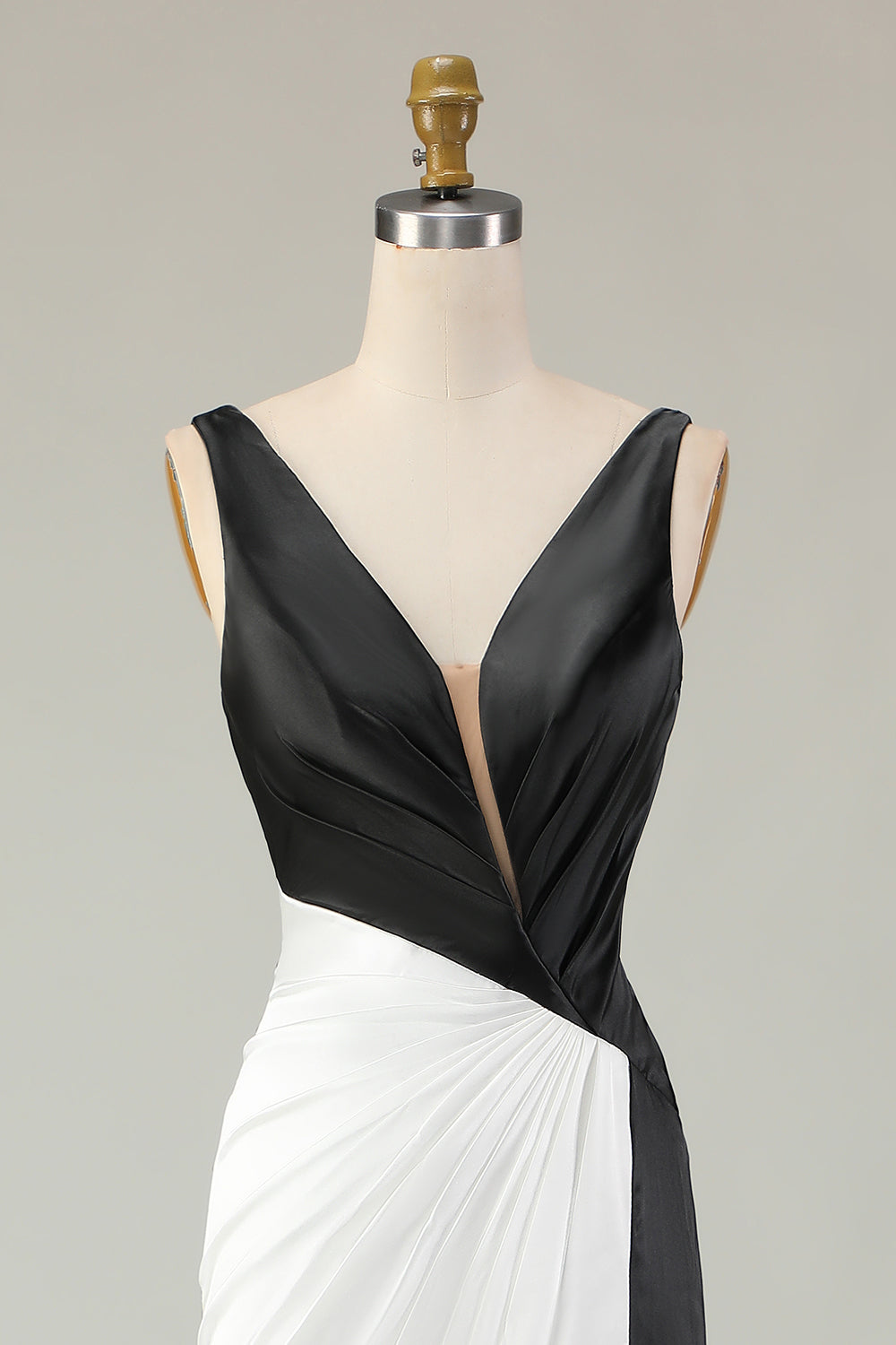 Sheath Deep V Neck Black&White Long Gala Dress