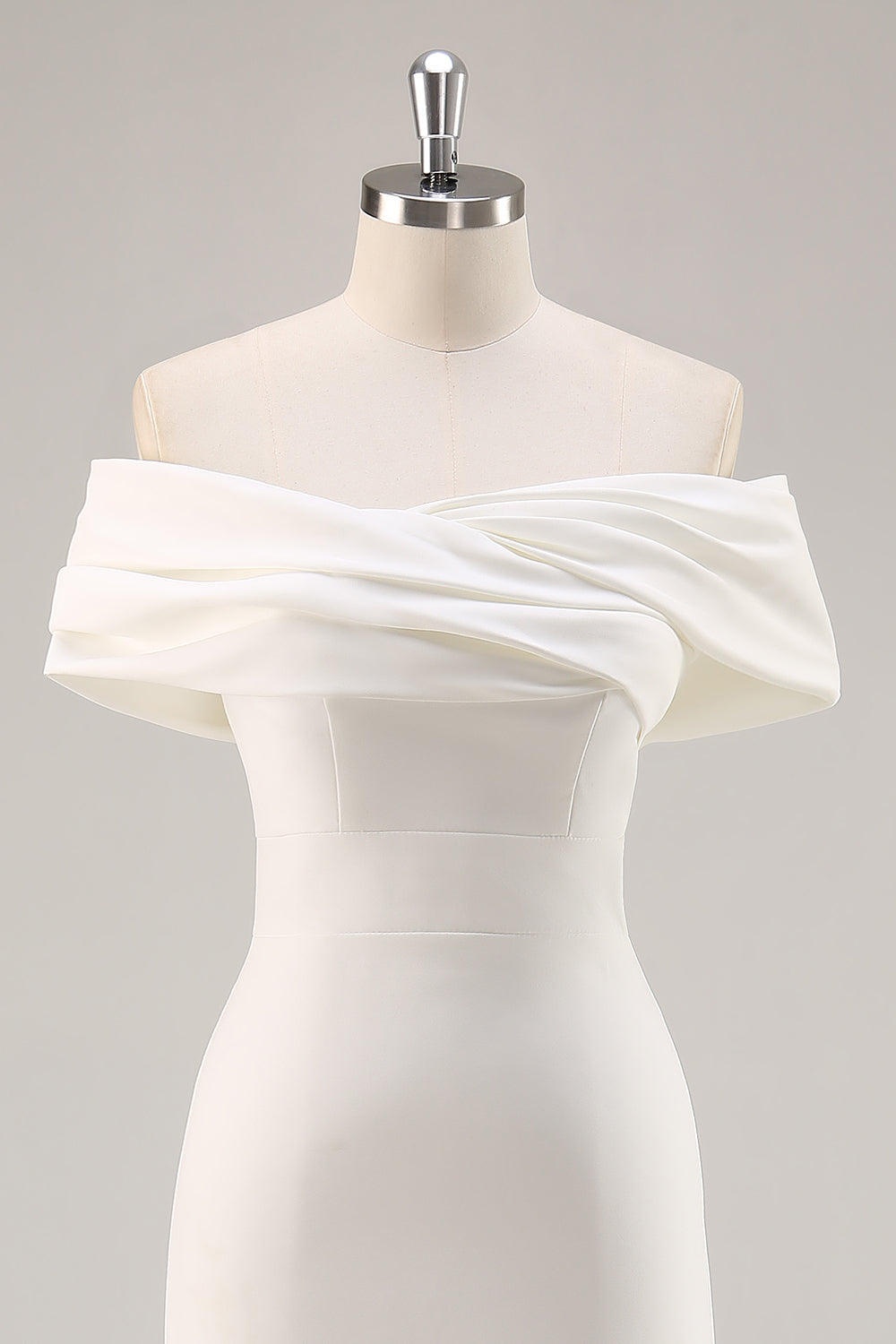 Off the Shoulder White Sheath Matte Satin Asymmetrical Graduation Dress