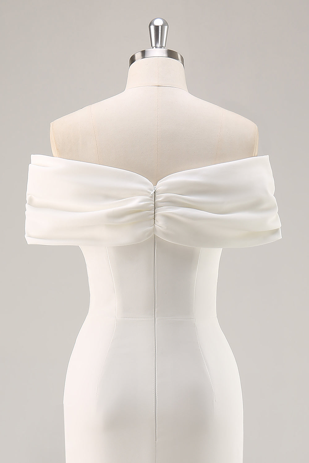 Off the Shoulder White Sheath Matte Satin Asymmetrical Graduation Dress