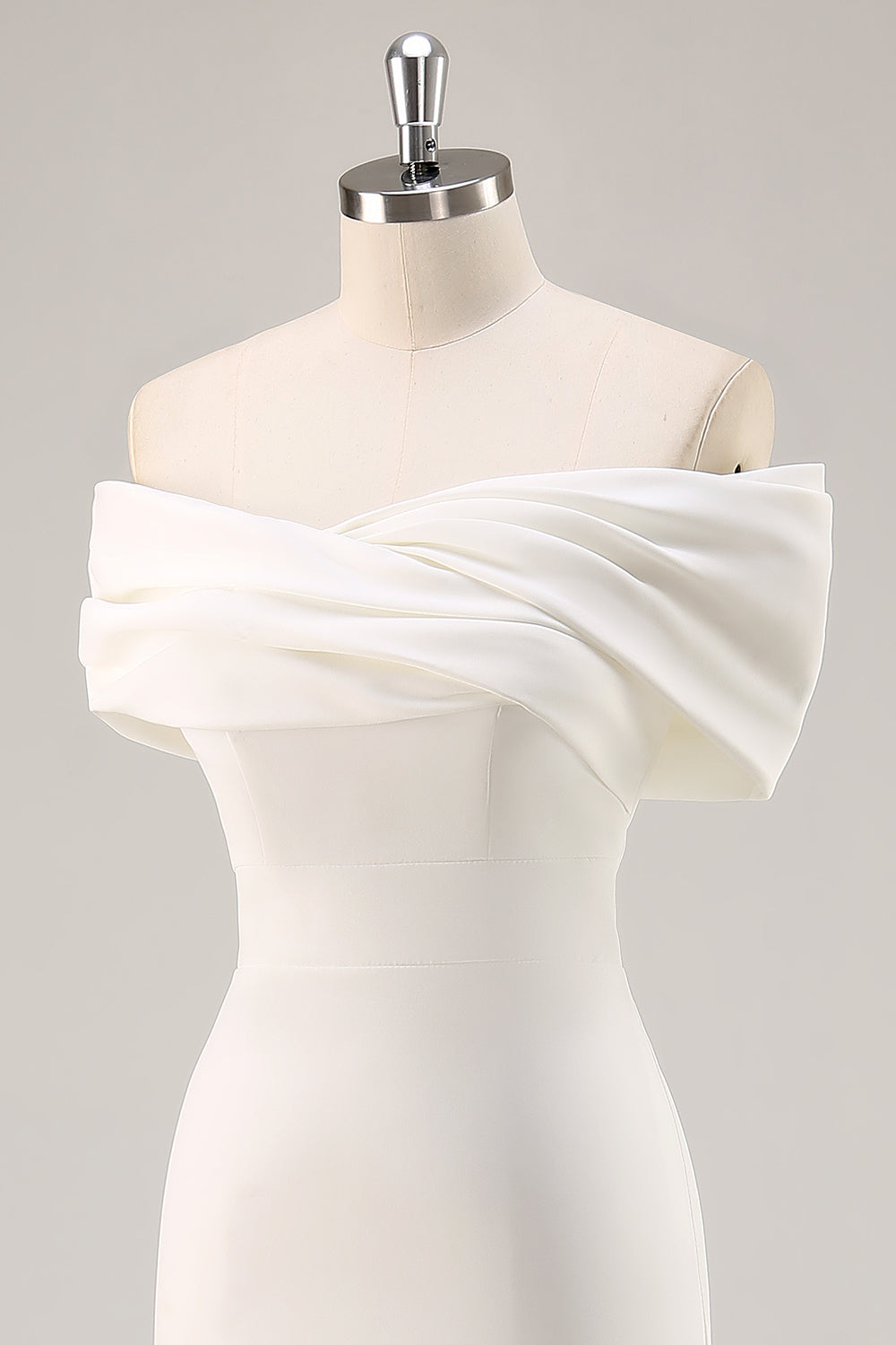 Off the Shoulder White Sheath Matte Satin Asymmetrical Graduation Dress