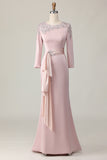 Blush Lace Sheath Long Sleeve Mother Of The Bride Dress