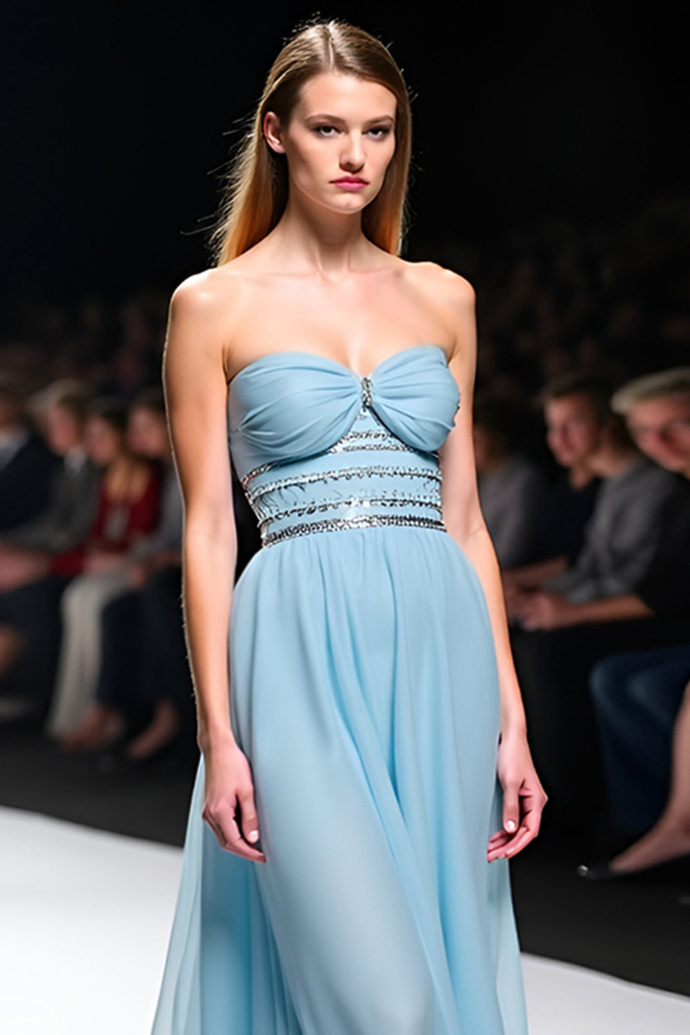 Elegant A Line Sweetheart Ruched Grey Blue Gala Dress
