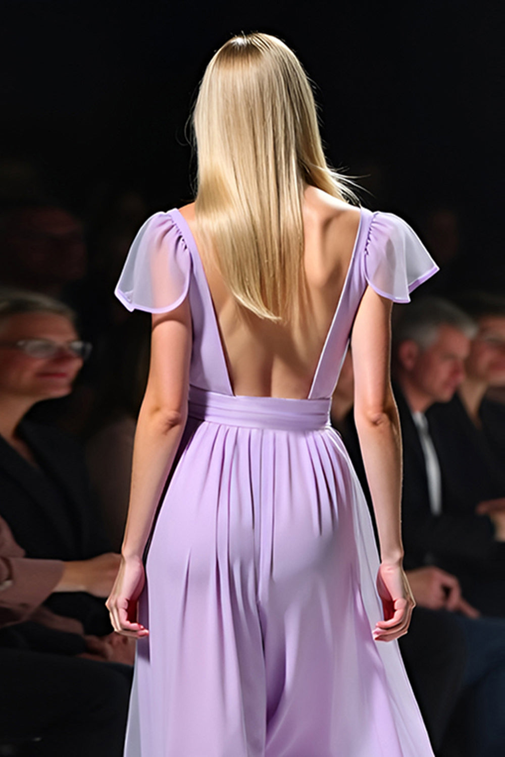 Simple A Line Lilac Chiffon Ruched Formal Dress with Cape Sleeves