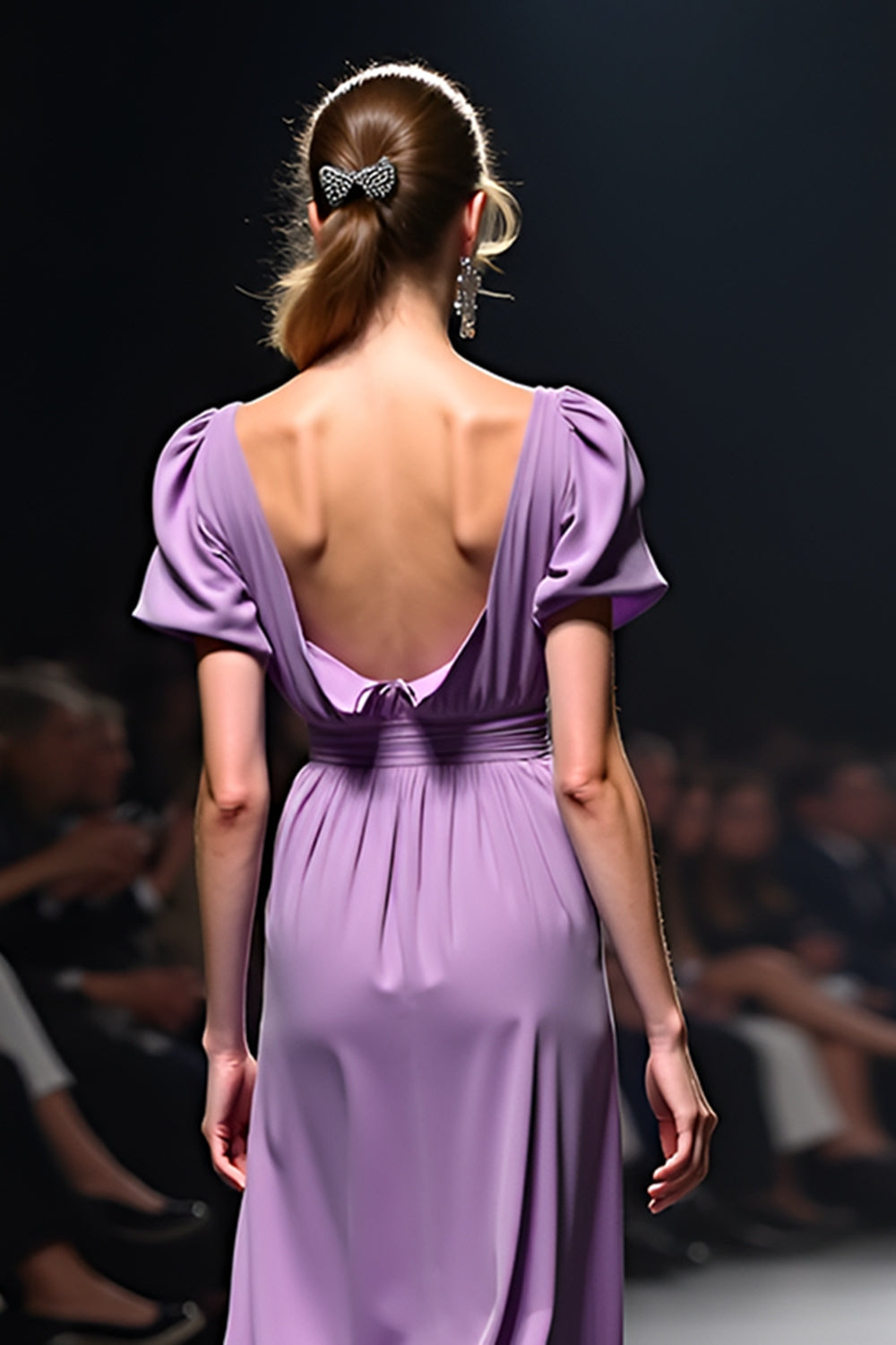 Purple V-Neck A-Line Ruched Long Wedding Guest Dress