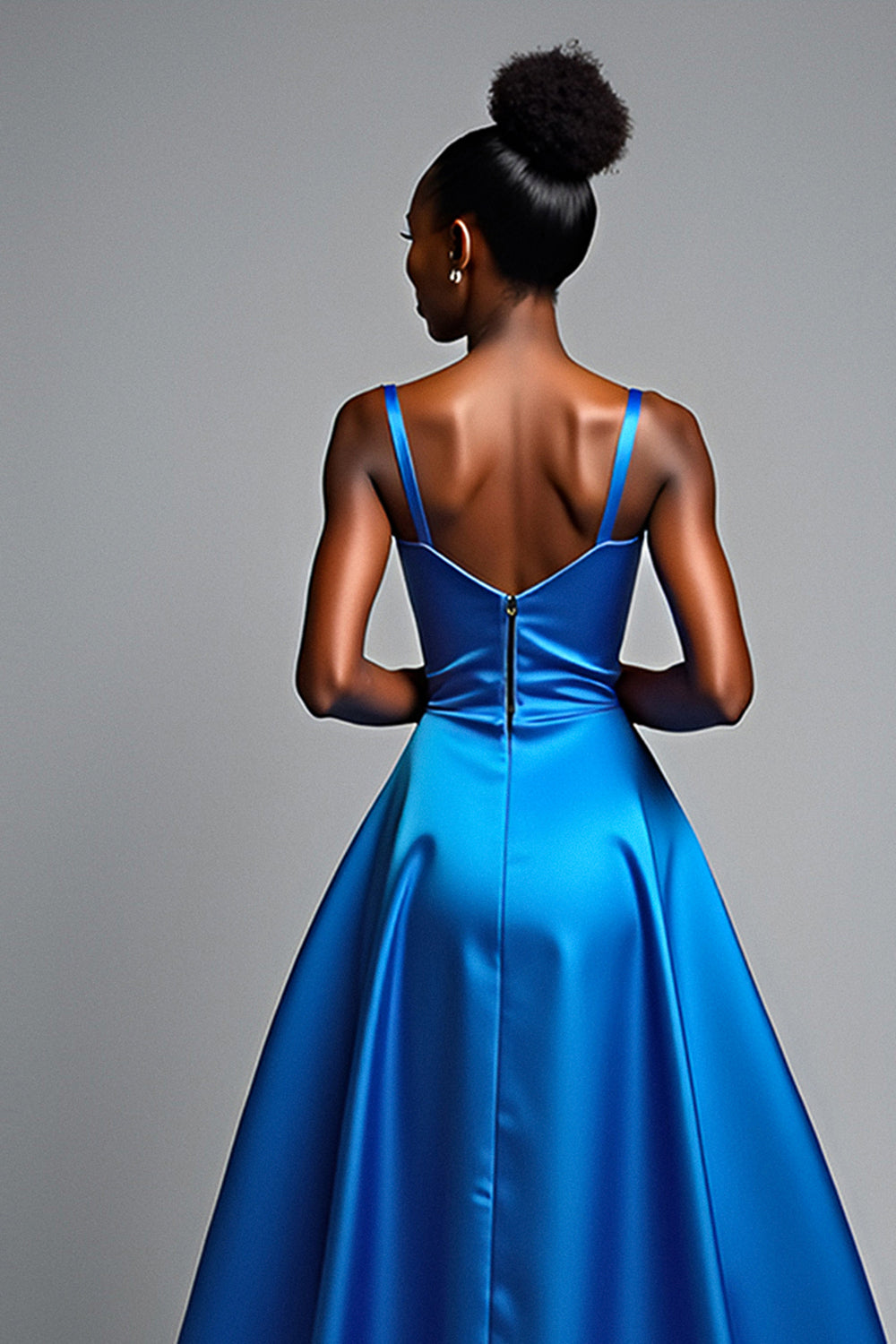 Royal Blue A Line Spaghetti Straps Satin Formal Dress with Slit
