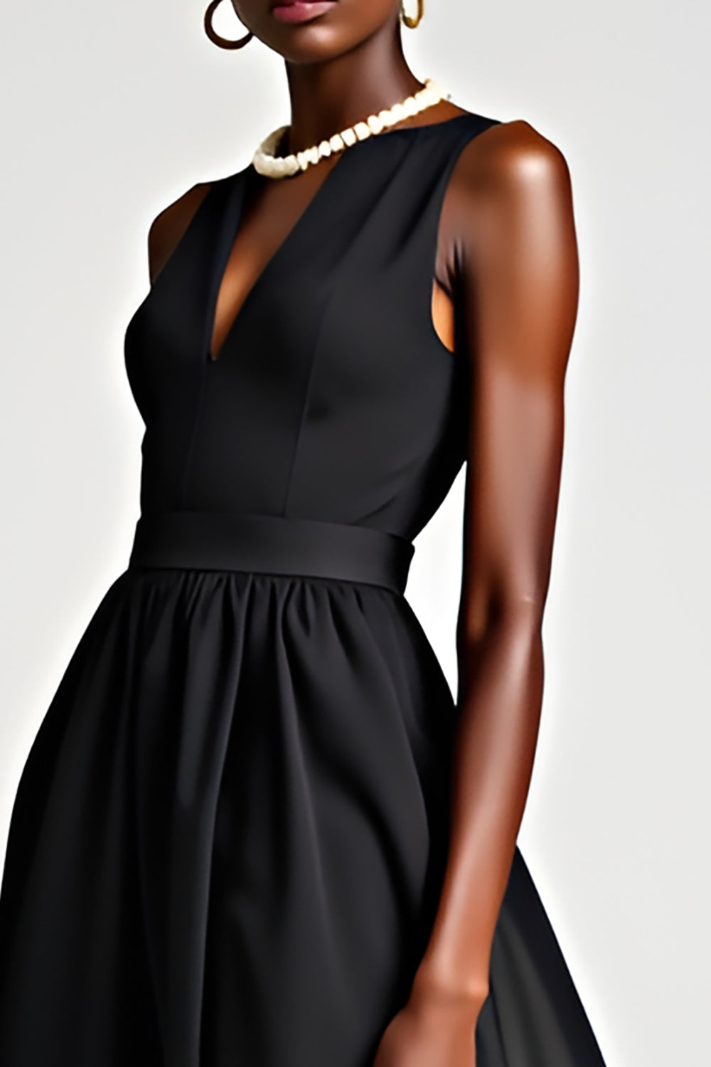 V-Neck A-Line Tulle Tea Length Little Black Dress