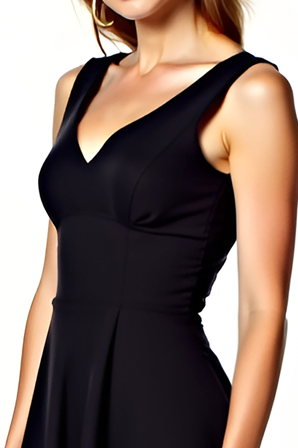 V-Neck A-Line Knee Length Little Black Dress with Open Back