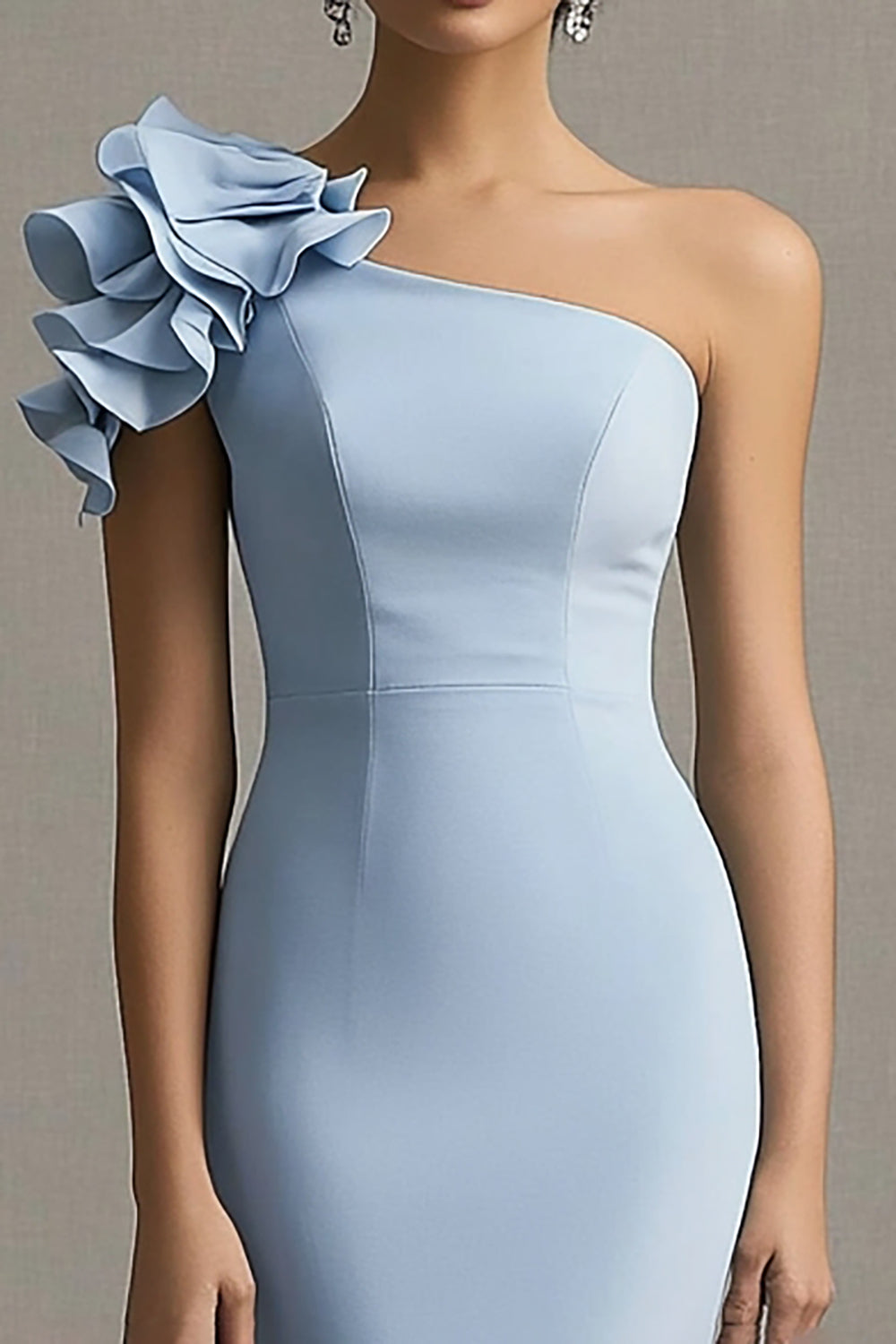 Sky Blue One Shoulder Ruffles Mermaid Formal Dress