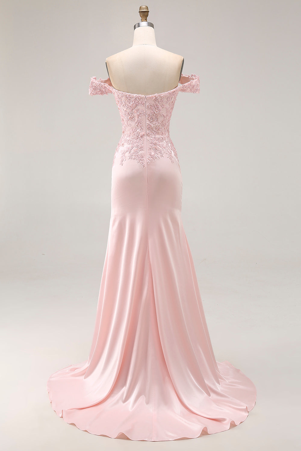 Pink Off the Shoulder Mermaid Appliqued Prom Dress
