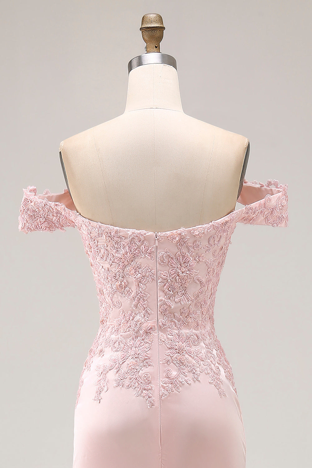 Pink Off the Shoulder Mermaid Appliqued Prom Dress