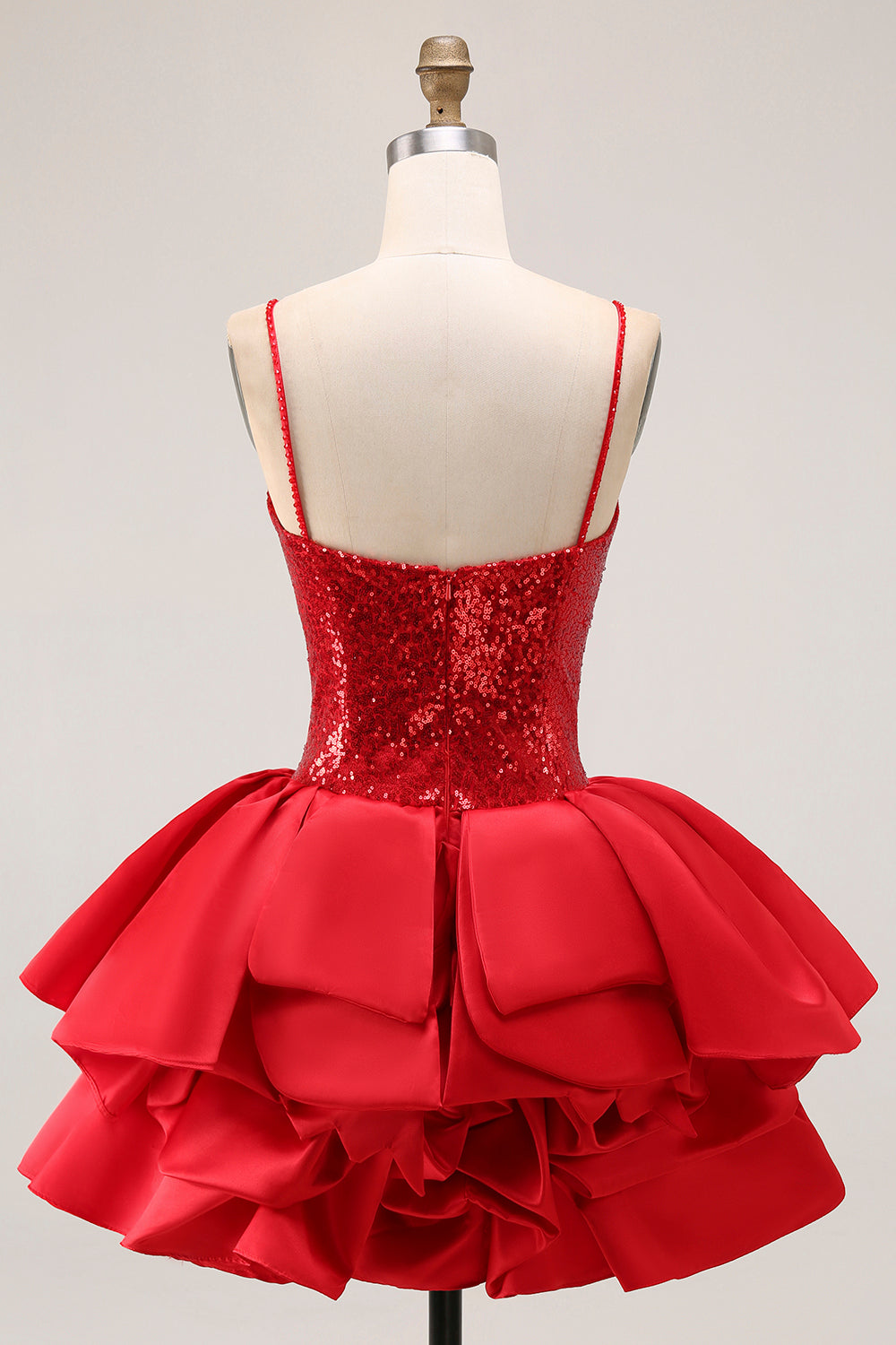 Sparkly Red A-Line Tiered Ruffled Homecoming Dress