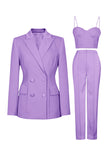 Purple Peak Lapel 3-Piece Double Breasted Women Prom Suits