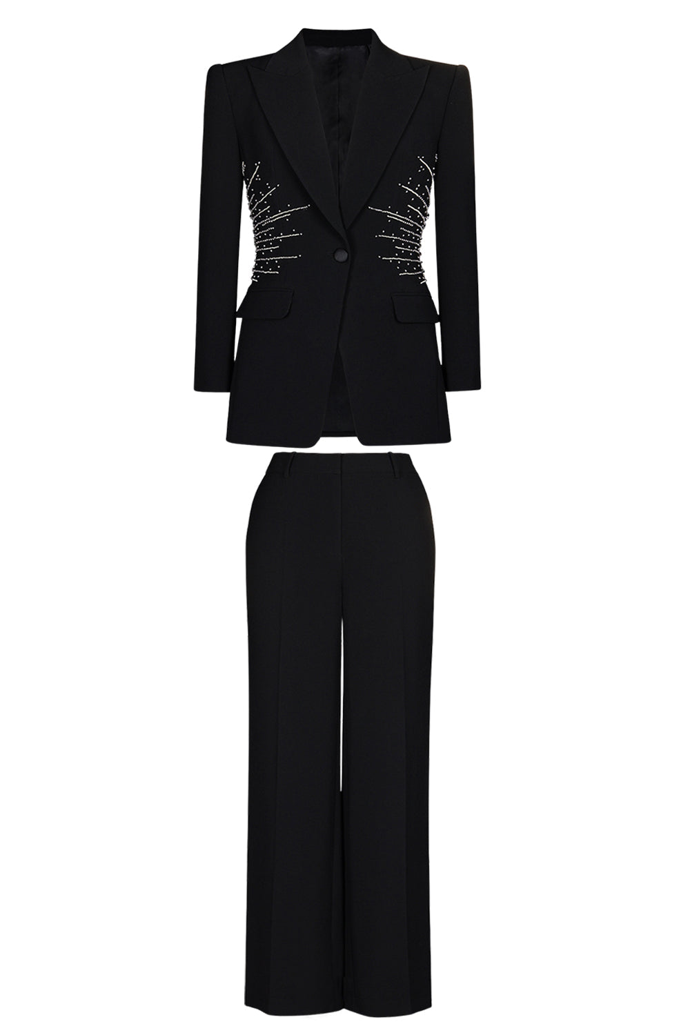 Sparkly Black 2 Piece Peak Lapel Women Prom Suits with Beading