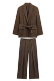 Coffee 2 Piece Notched Lapel Women Prom Suits with Belts