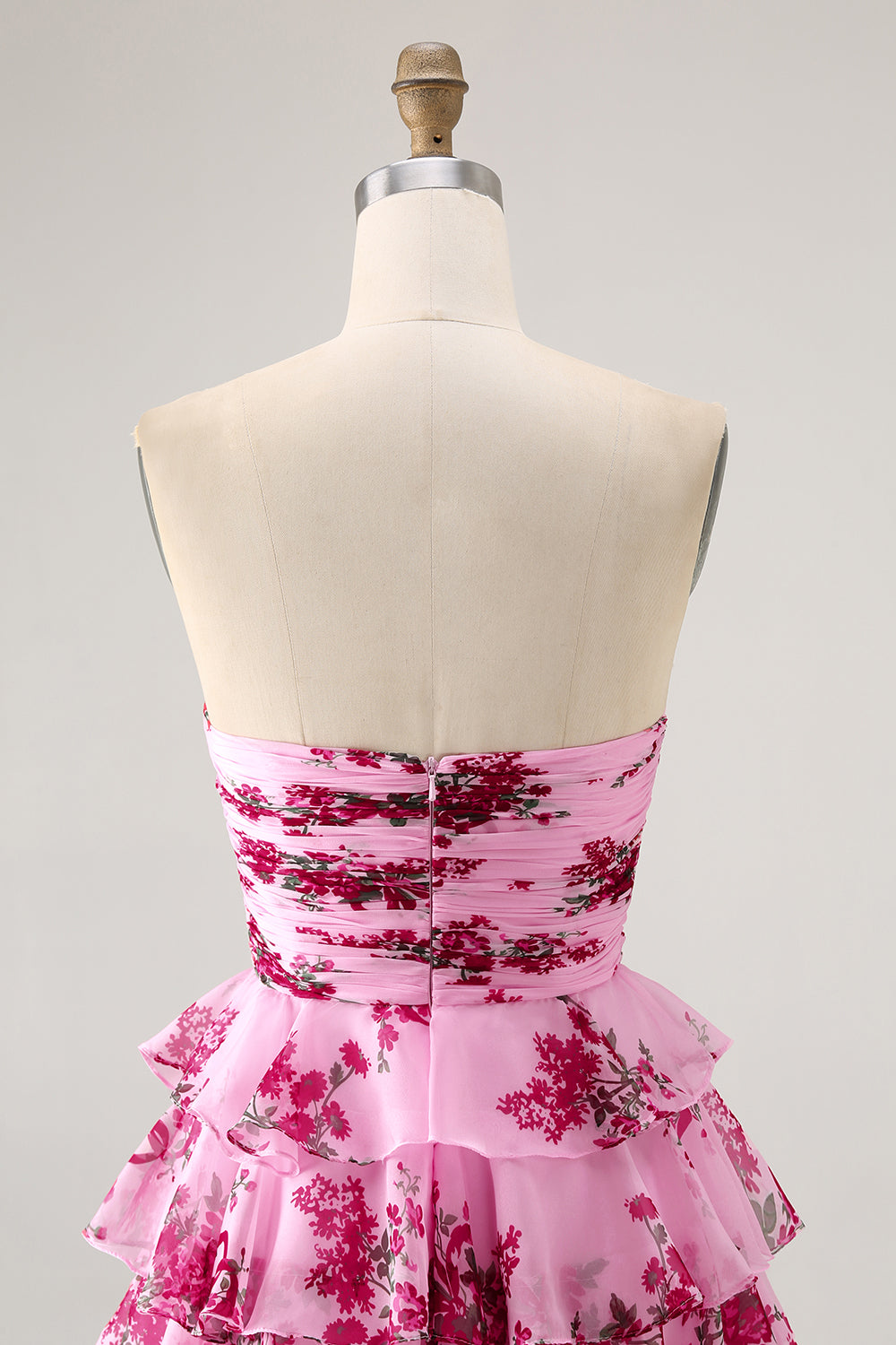 Blue Flower A-Line Strapless Front Bow Tiered Mini Cocktail Dress