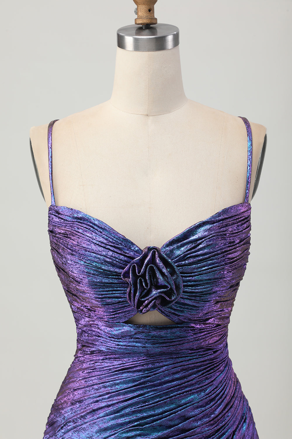 Metallic Blue Purple Bodycon Cut Out Ruffled Homecoming Dress