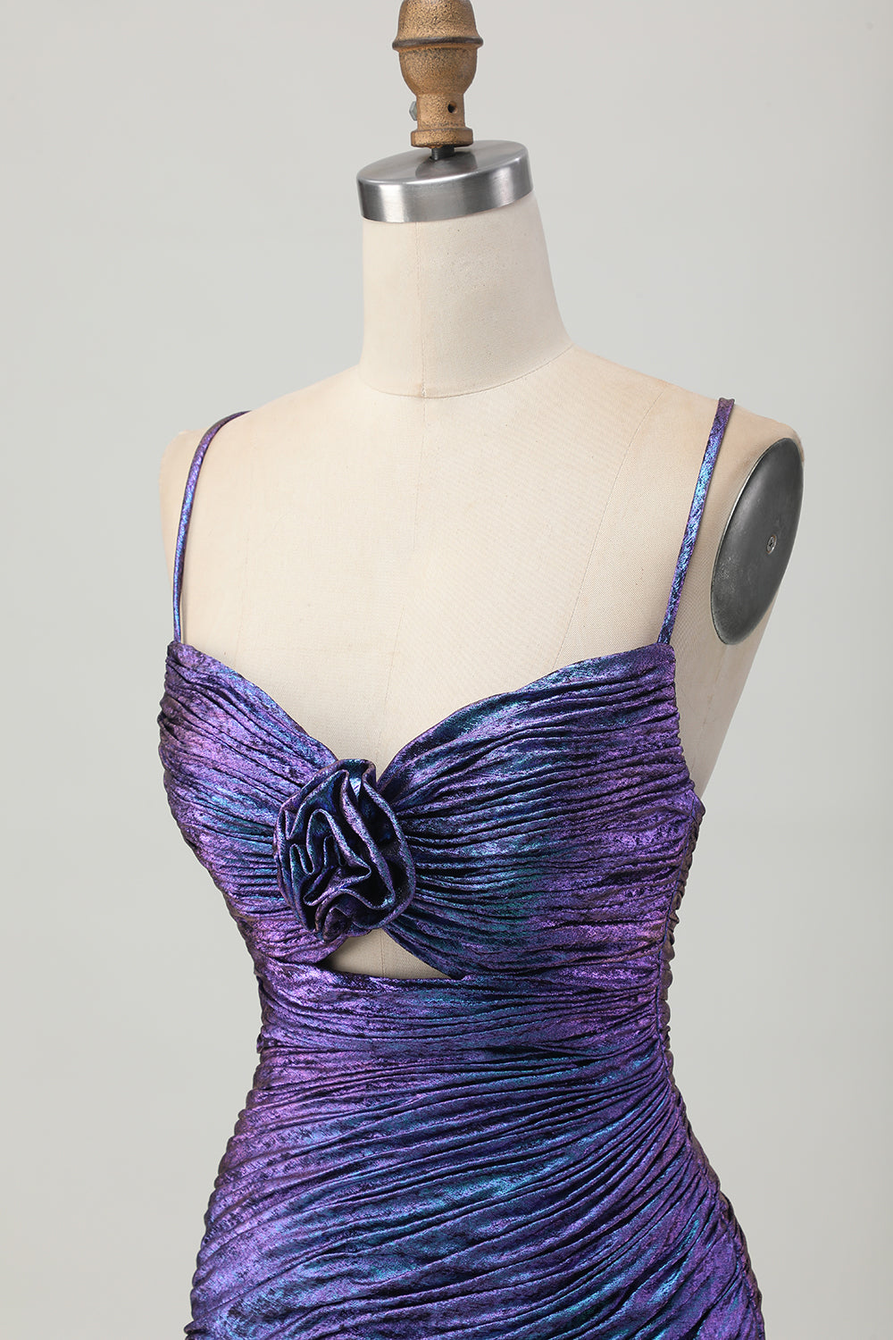 Metallic Blue Purple Bodycon Cut Out Ruffled Homecoming Dress