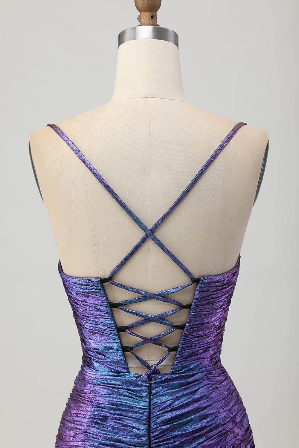 Metallic Blue Purple Bodycon Cut Out Ruffled Homecoming Dress