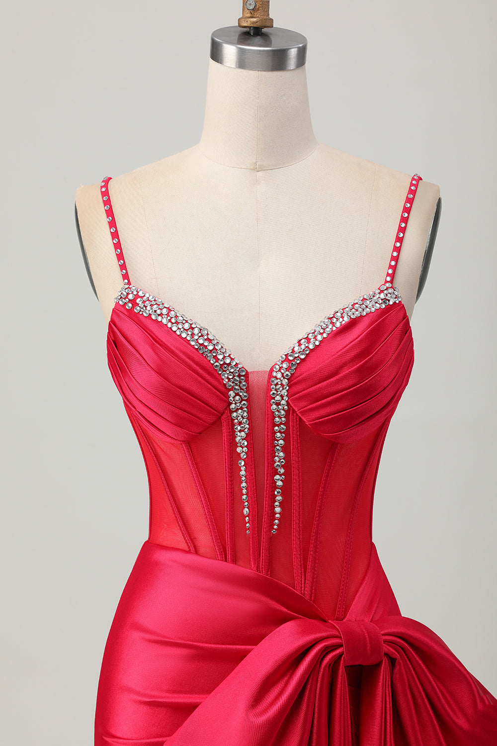 Red Bodycon Corset Ruched Beaded Short Homecoming Dress with Bow