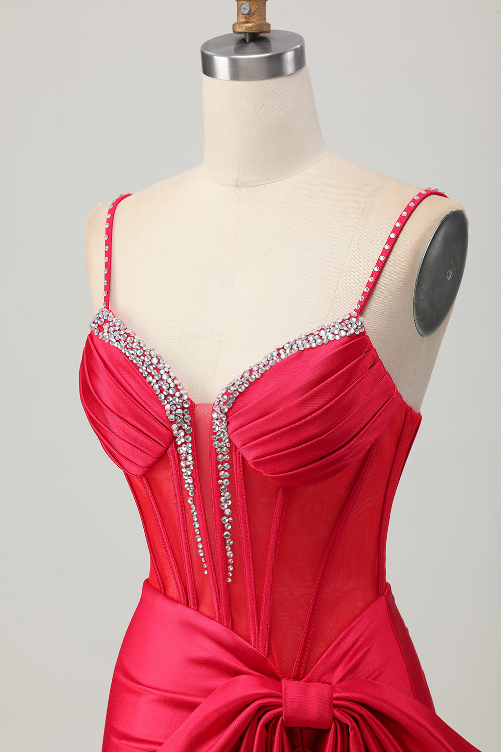 Red Bodycon Corset Ruched Beaded Short Homecoming Dress with Bow