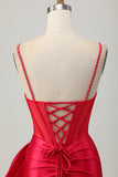 Red Bodycon Corset Ruched Beaded Short Homecoming Dress with Bow