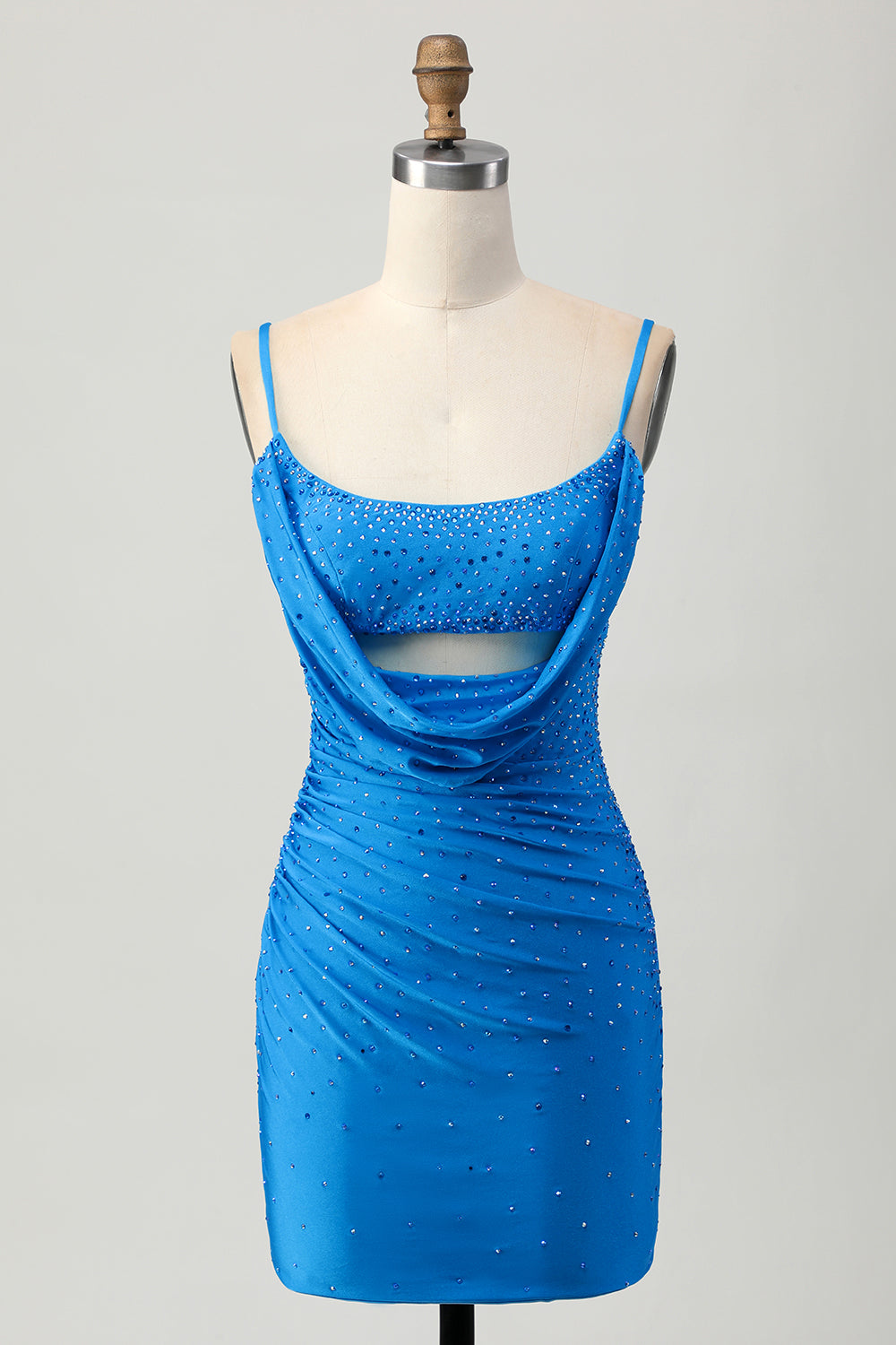 Sparkly Blue Bodycon Cut Out Short Ball Dress with Beading