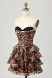 Khaki Leopard A-line Sweetheart Tiered Corset Short Homecoming Dress