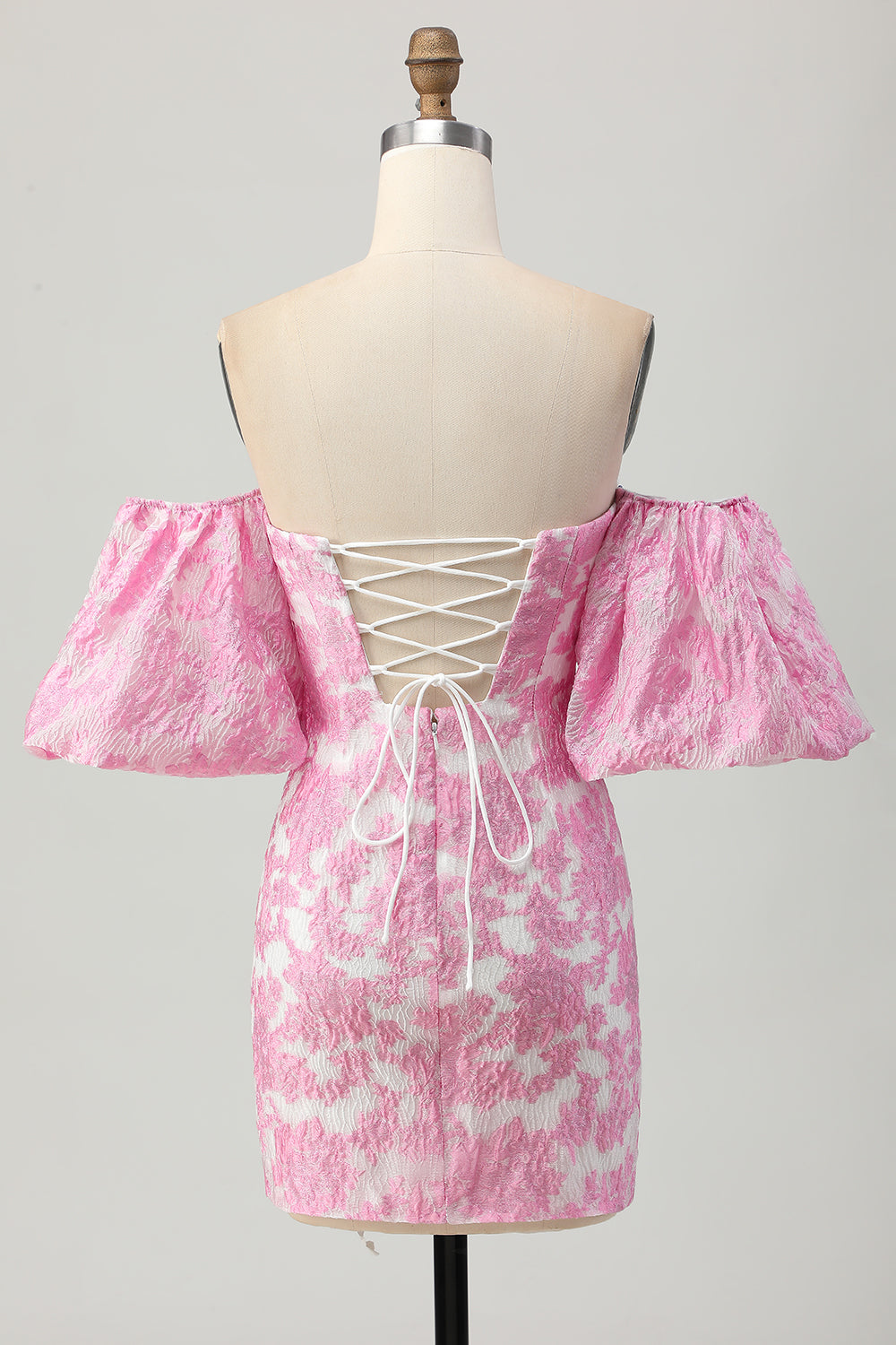 Pink Floral Off the Shoulder Homecoming Dress with Detachable Sleeves