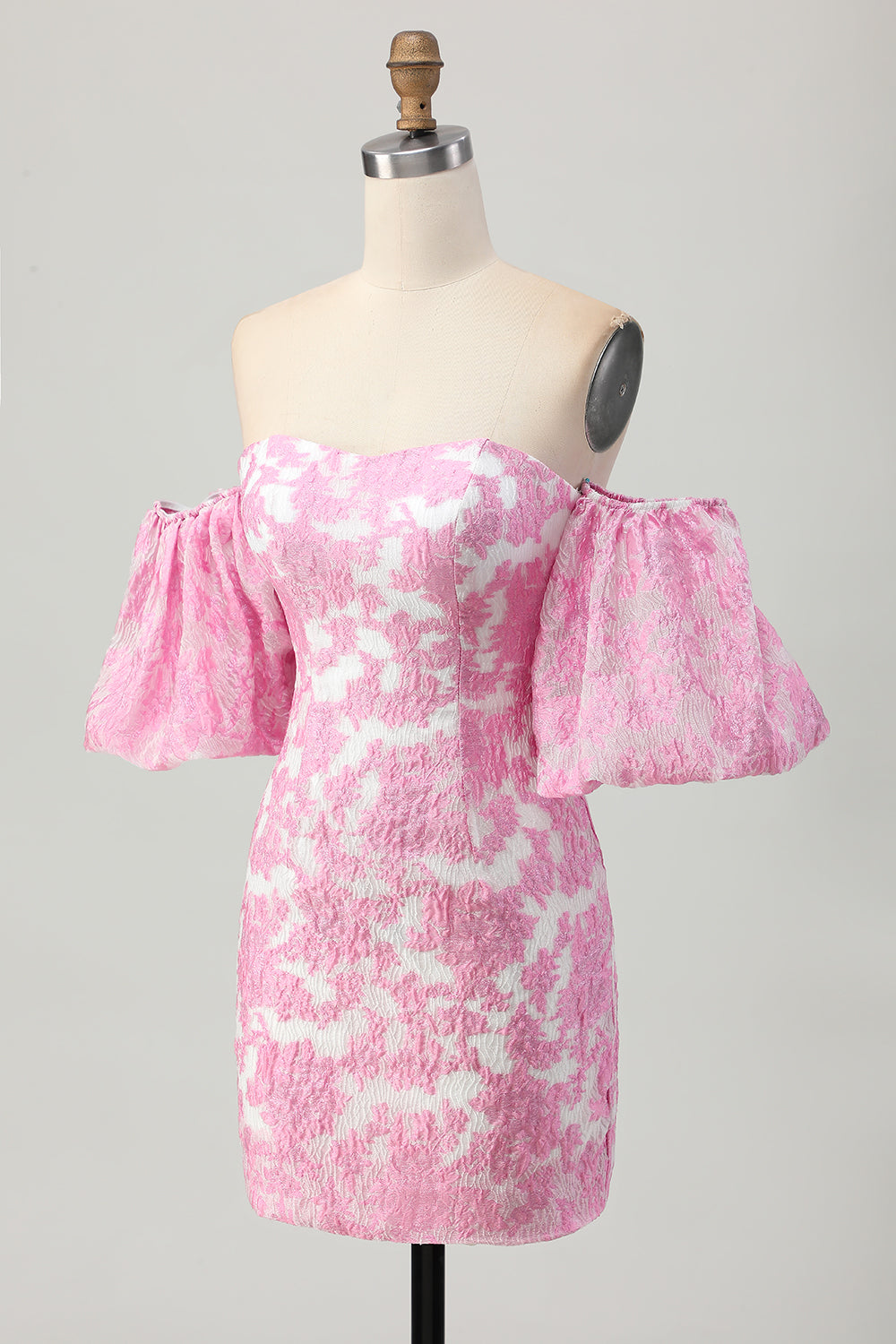 Pink Floral Off the Shoulder Homecoming Dress with Detachable Sleeves