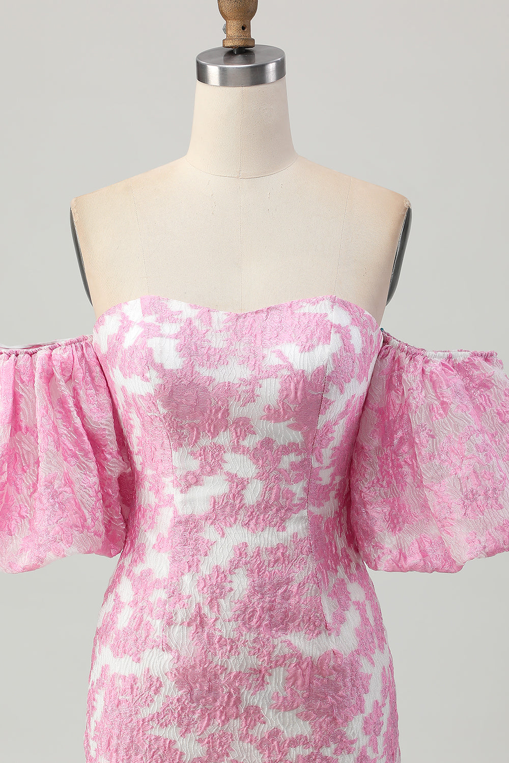 Pink Floral Off the Shoulder Homecoming Dress with Detachable Sleeves