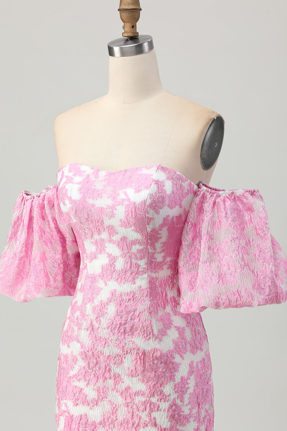 Pink Floral Off the Shoulder Homecoming Dress with Detachable Sleeves