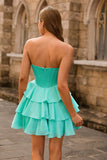 Strapless Corset A Line Green Short Cocktail Dress with Beading