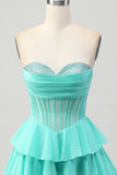 Green A Line Sweetheart Corset Homecoming Dress with Beading