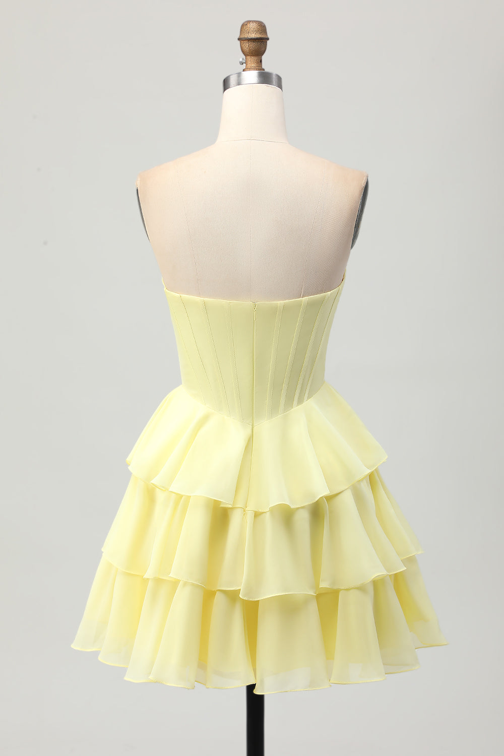 Yellow A-Line Strapless Tiered Corset Homecoming Dress with Beading