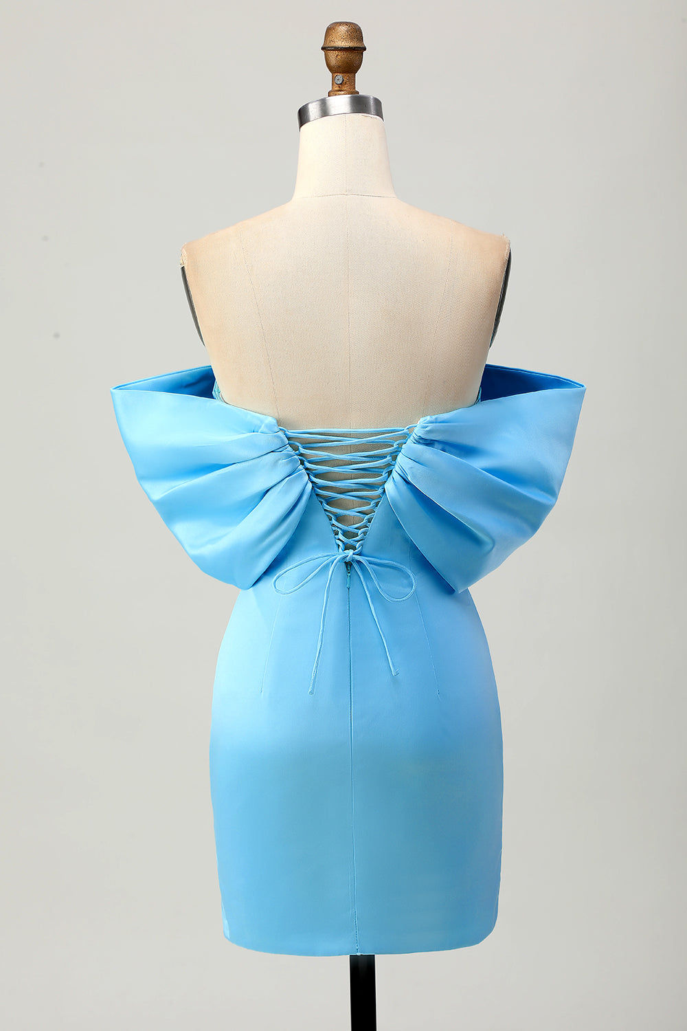Blue Strapless Ruched Tight Homecoming Dress with Lace-up Back