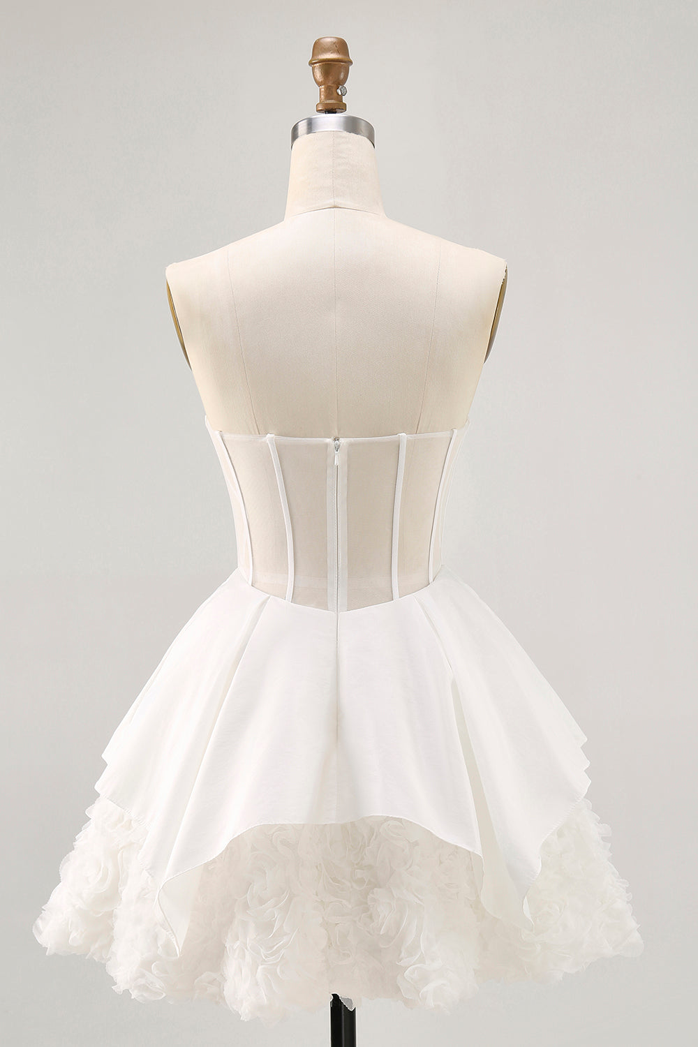 White Satin Strapless Corset A Line Short Ball Dress